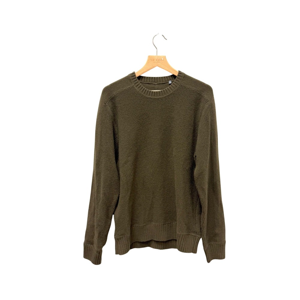 Vince Mens 100% Cashmere Waffle Knit Crewneck Sweater Olive Green XL